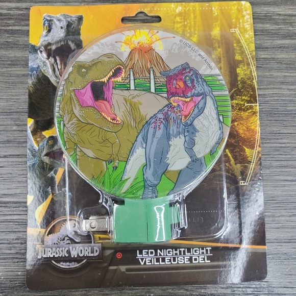 Lot Of 2 LED Plug-in Night Light Jurassic World Park Dinosaurs Erupting Volcano - Picture 2 of 5